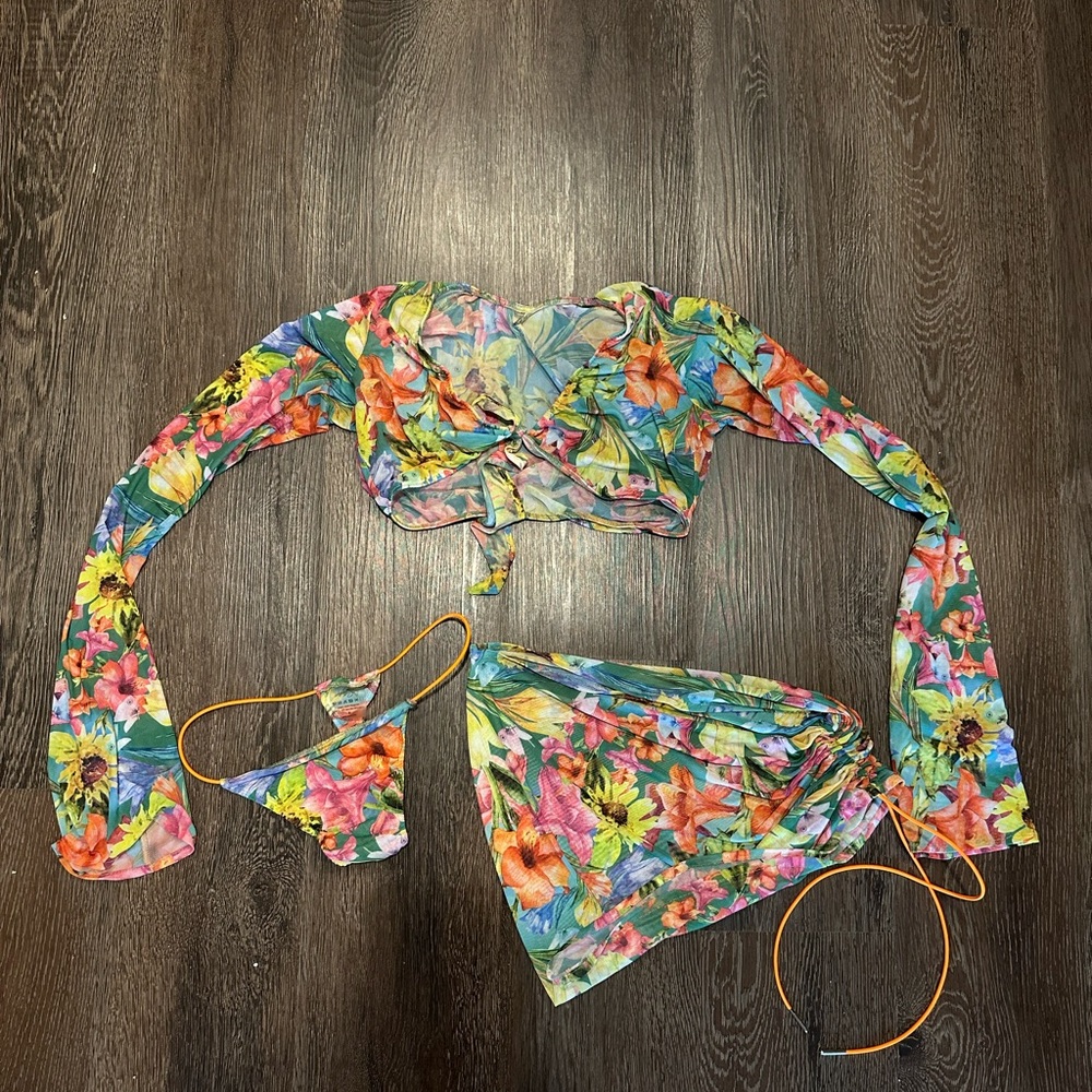 Floral Long Sleeve Bikini Set
